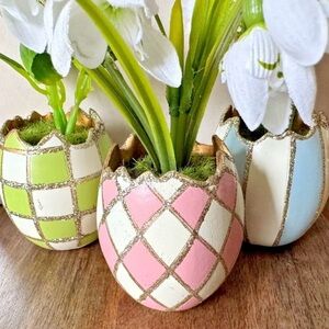 MACKENZIE-CHILDS Pastel Egg Bouquet, Set of 3 Floral Decorative Eggs!